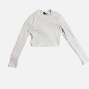 Princess Polly Ribbed Long-Sleeve Crop Top - White